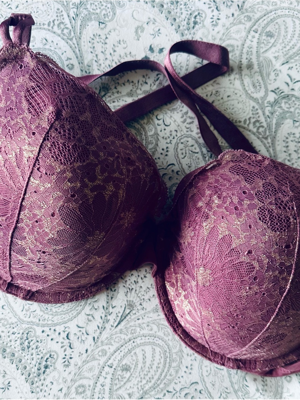 Victoria's Secret Plum Lace Push-Up Bra with Gold Accents